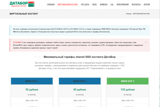 Сайт хостинг провайдера ДатаБор